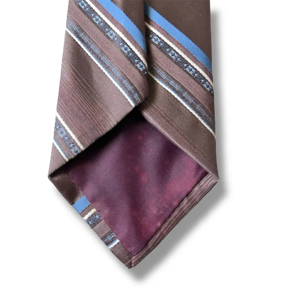 Vtg Fashion Collection Sears Brown Blue & White Lines Tie 55” X 3” Men’s Tie